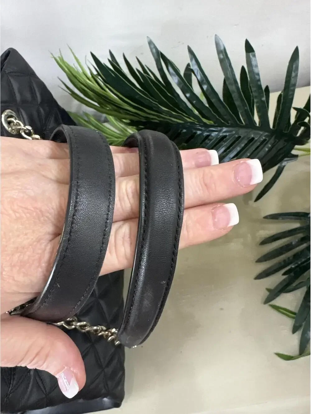 Kate Spade Black Quilted Leather Tote Bag with Chain Handles Purse Ladies